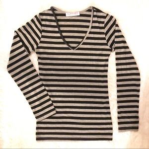 Black and Grey Long Sleeve V-Neck Shirt
